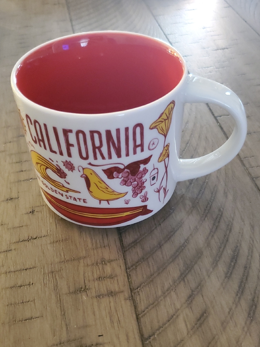 Starbucks California Mug - White Exterior with Red Interior and Yellow Accents